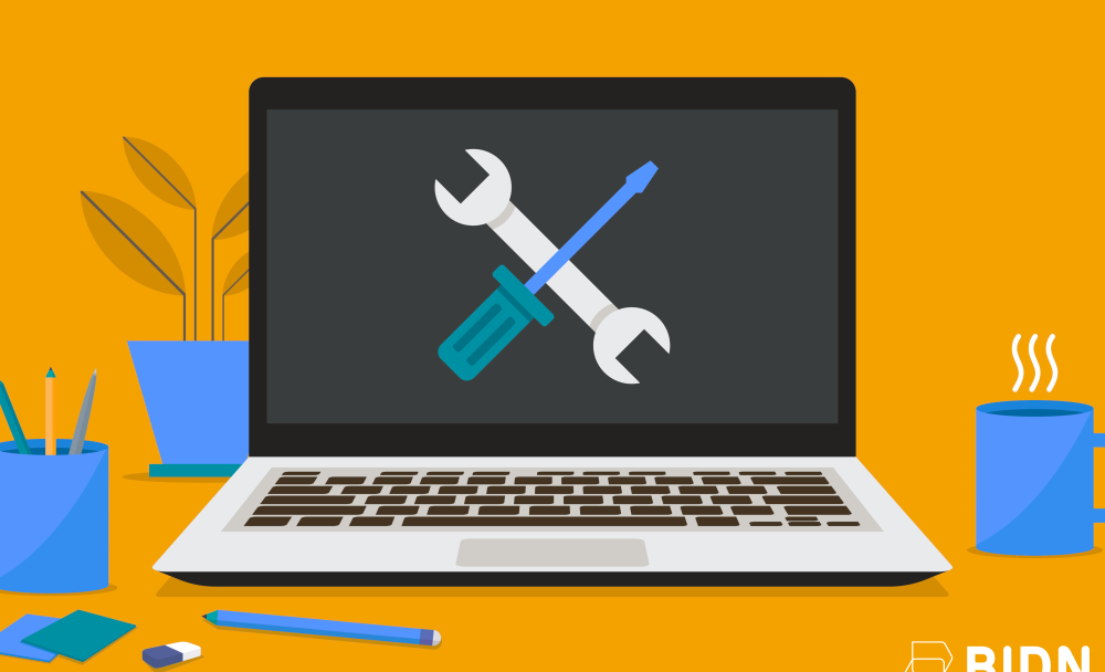 Laptop met melding in onderhoud